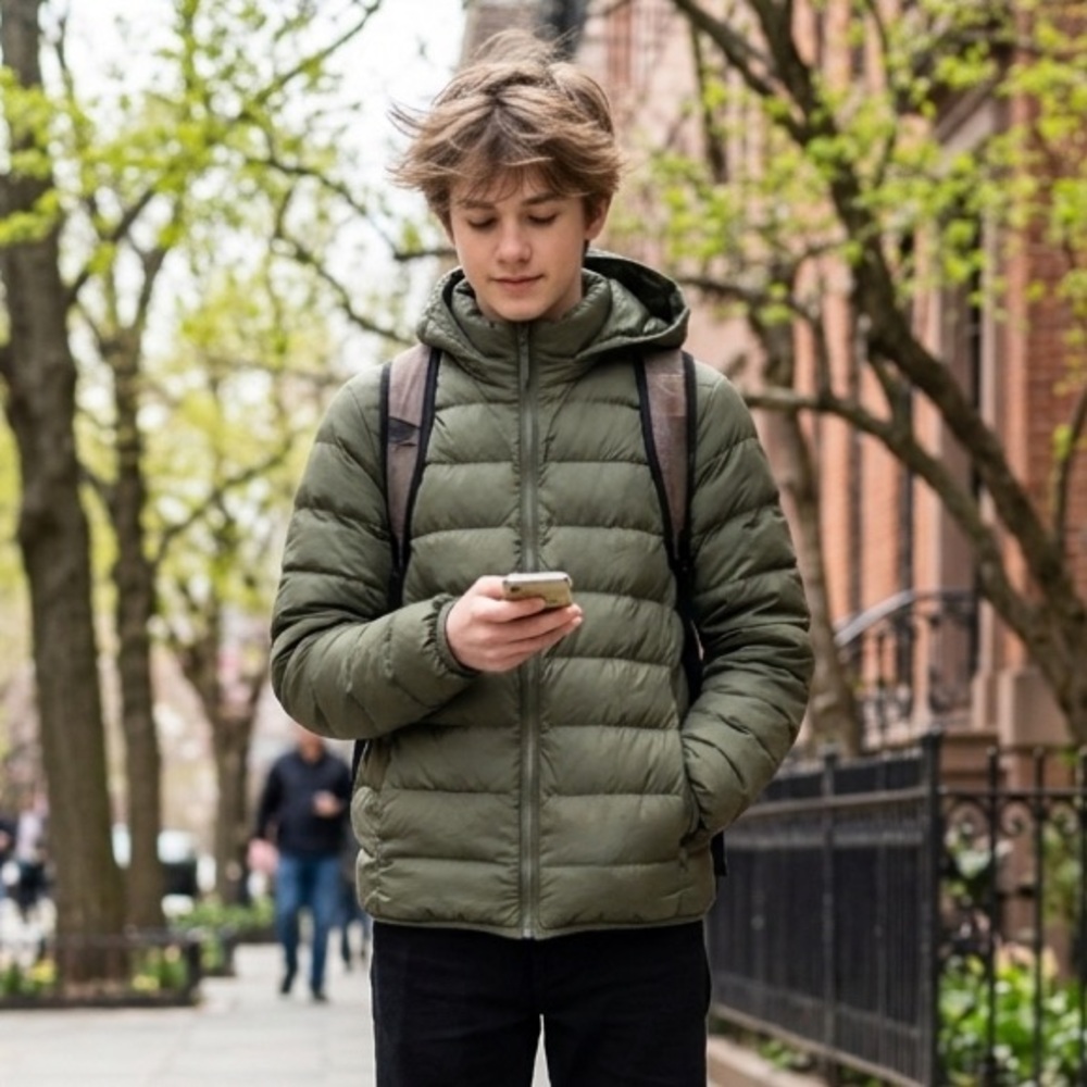 Uniqlo Kids Hooded Puffer Jacket in Grass Green Size 13